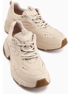 Limoya Trina Bej Bağcıklı Kadın Sneaker Ayakkabı