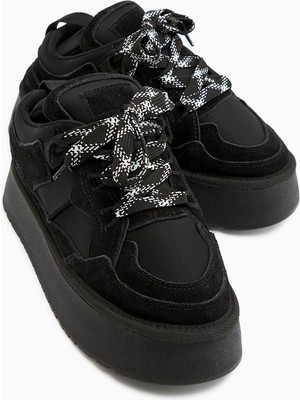 Limoya Rita Siyah Süet Kalın Tabanlı Günlük Sneaker Ayakkabı