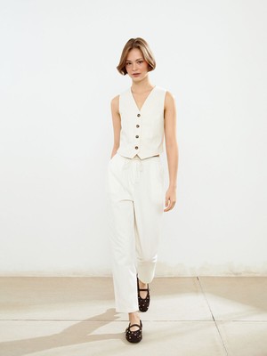 Lc Waikiki Yeni Sezon Beli Lastikli Keten Karışımlı Kadın Pantolon