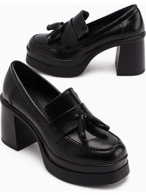 Kadın Limoya Siyah Platform Topuklu Ayakkabı Orta Tabanlı Günlük Kullanım İçin