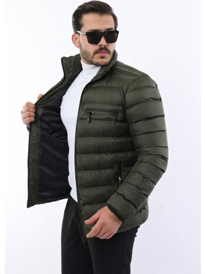 Comstar Erkek Trend Fermuarlı Şık Haki Şişme Mont