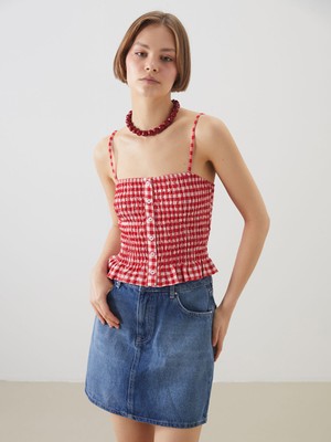 Lc Waikiki Yeni Sezon Kare Yaka Ekose Crop Bluz