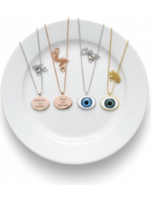 Papatya Silver 925 Ayar Özel Isimli Silinmez Göz Kolye.rose.gold.rodaj Göz Kolye
