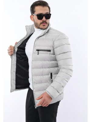 Comstar Erkek Trend Fermuarlı Şık Gri Şişme Mont