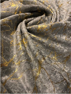 FavoriTeks Moda Altın Varaklı Gri Zemin Kadife Koltuk Çekyat Örtüsü Kaymaz Tabanlı Dekoratif