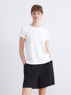 Lc Waikiki Yeni Sezon Bisiklet Yaka Taşlı Kadın Tişört