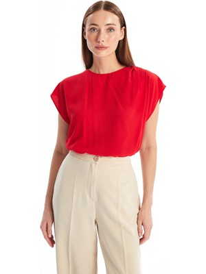 Lc Waikiki Yeni Sezon Bisiklet Yaka Düz Kısa Kollu Kadın Bluz