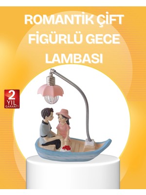 İntora Romantik Çift Figürlü Gece Lambası Sandal Model Sevgiliye Özel Hediye