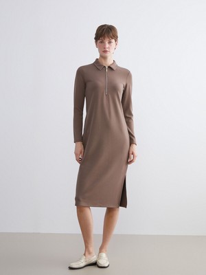 Lc Waikiki Yeni Sezon Büyük Beden Polo Yaka Yırtmaçlı Elbise