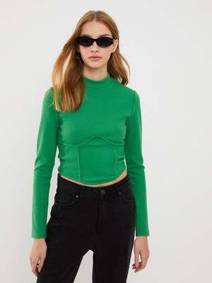 Lc Waikiki Yeni Sezon Dik Yaka Düz Uzun Kollu Korse Crop Kadın Bluz