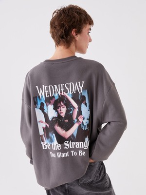 Lc Waikiki Yeni Sezon Bisiklet Yaka Wednesday Baskılı Oversize Kadın Kalın Sweatshirt