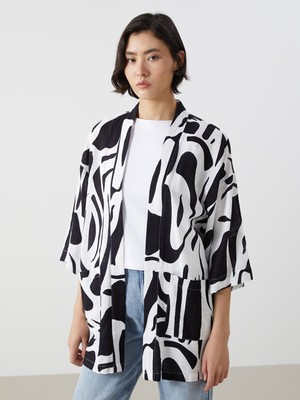 Lc Waikiki Yeni Sezon Şal Yaka Desenli Keten Görünümlü Kadın Kimono