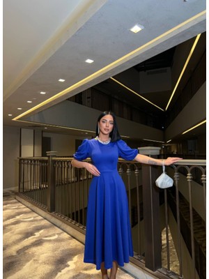 Alpaco Mavi Karpuz Kollu Midi Boy ELBISE-583151 Saks