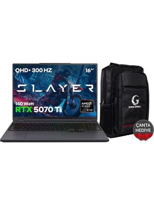 Game Garaj Slayer R9T-5070TI C3 Amd Ryzen 9 9955HX 32GB Ram 2tb SSD RTX5070TI 16" Qhd IPS 300Hz Freedos Gaming Laptop
