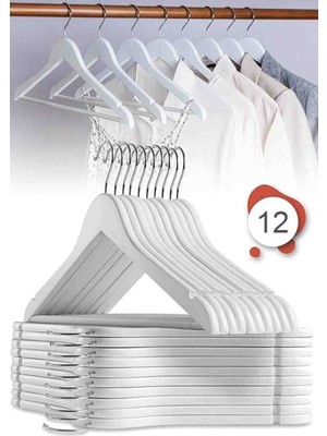 12 Adet Ahşap Görünümlü Plastik Askı Elbise ve Kıyafet Askısı