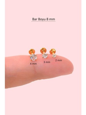Sacce Scarves & Accessories Gold Tektaş Çelik 3'lü Set Çelik Piercing Tragus Helix 8 mm