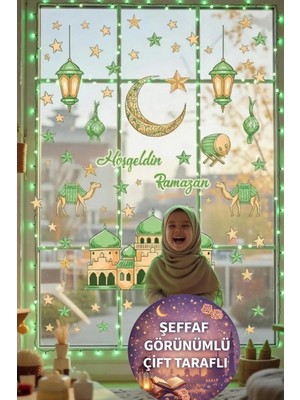 Ramazan Ayı Temalı Çift Taraflı Cam Duvar Süsleri Hoşgeldin Ramazan Sticker Seti