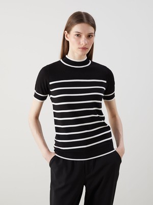 Lc Waikiki Yeni Sezon Dik Yaka Çizgili Kadın Triko Kazak