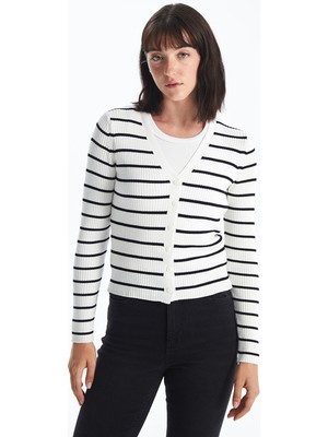 Lc Waikiki Yeni Sezon V Yaka Çizgili Uzun Kollu Kadın Triko Hırka