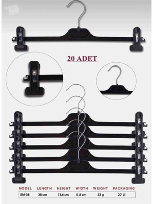 20 Adet Etek Pantolon Askısı Mandalı Askı 38 cm