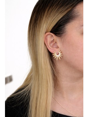 Zayora Aksesuar Gold Renk Güneş Ay Figürlü Taşlı Küpe