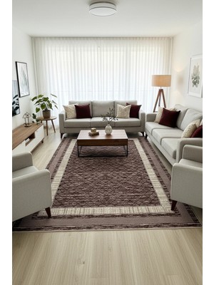 Lugmo Kilim Savan Çift Taraflı Modern Yıkanabilir Pamuklu Dokuma 1.kalite 2x3 Metre Çizgili Bordo