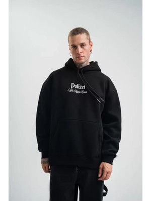 Etiler Collection Polızeı Premium Kalite Kapşonlu Dijital Patchli Sweatshirt - Siyah