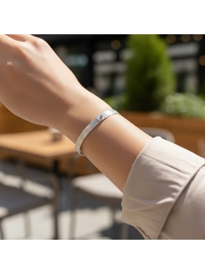 Sevil Gülgün Atelier Organik Doku Tasarımlı Gümüş Erkek Kadın Bileklik - 925 Ayar El Işçiliği