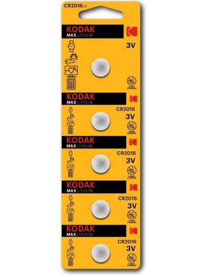 Kodak 5 Adet CR2016 Lityum Para Pil