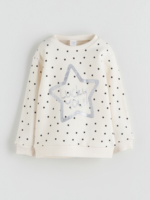 Lc Waikiki Yeni Sezon Bisiklet Yaka Baskılı Kız Çocuk Sweatshirt