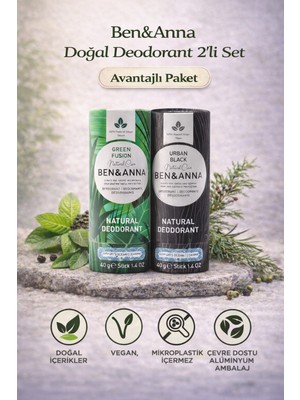 Ben&anna Doğal Deodorant 2’li Set – Green Fusion & Urban Black | Avantajlı Paket