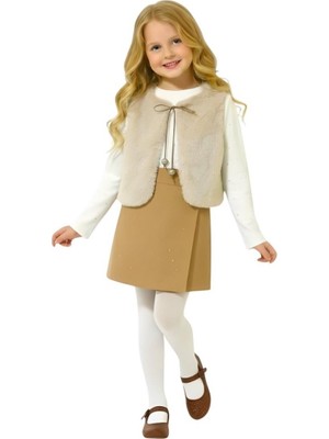 MİNİM Peluş Yelekli Taşlı Etekli 3 Lü Kız Çocuk Takım - Bayramlık - Özel Gün