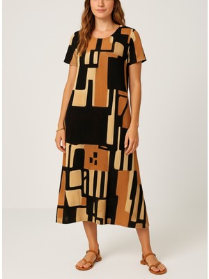 Alpaco Desenli Kısa Kollu Uzun/midi Elbise