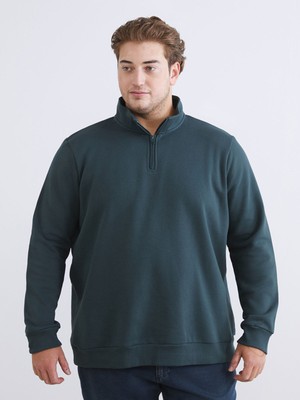 LC Waikiki LCWAIKIKI Erkek Sweatshirt Petrol Renk Yarım Fermuarlı Büyük Beden Dik Yaka Uzun Kollu