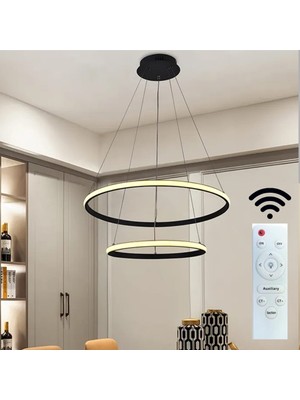 Hevsel Beyaz Gövde, Kumandalı ve 3 Renk Işık, 2 Katlı Çember Led Avize