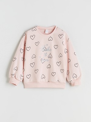 Lc Waikiki Yeni Sezon Bisiklet Yaka Kalp Baskılı Kız Çocuk Sweatshirt