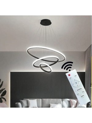 Hevsel Beyaz Gövde, Kumandalı ve 3 Renk Işık, 3 Katlı Çember Led Avize