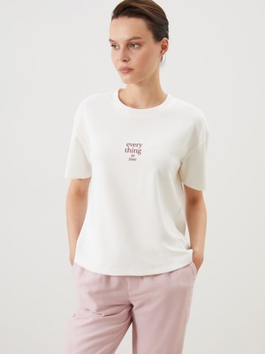 Lc Waikiki Yeni Sezon Bisiklet Yaka Baskılı Kadın Tişört