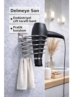 Fön Makinesi Askısı Yapışkanlı Gümüş Saç Kurutma Makinesi Tutacağı