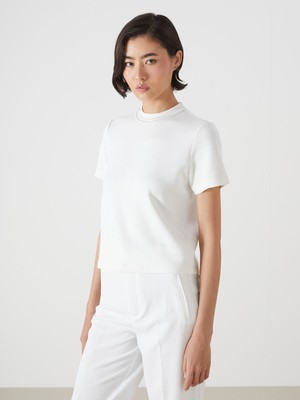 Lc Waikiki Yeni Sezon Dik Yaka Taşlı Kadın Tişört