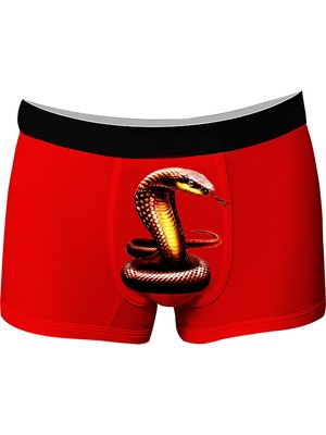 Onudabunuda Baskılı Erkek Boxer Kobra Desenli Pamuklu Kırmızı Siyah