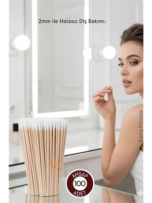 Modacar 100 Adet Pamuklu Ahşap Diş Bakım Çubuğu 2mm Ucu ile Hijyenik ve Dayanıklı Kullanım