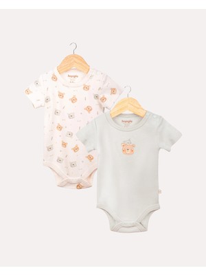 Hoogie %100 Organik Pamuk Gots Sertifikalı Kısa Kollu Teddy Desenli Bebek & Yenidoğan Body - Mint