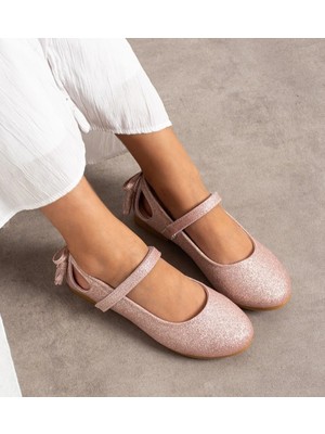 Surpie Shoes Kız Çocuk Ortopedik Tabanlı Babet, Pudra Renkli Düz Tabanlı Günlük Ayakkabı