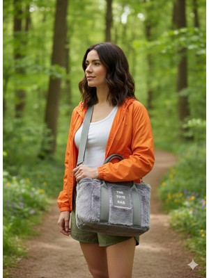 Mefehe Kadın Gri Kolon Askılı Kürklü Peluş Çapraz Çanta