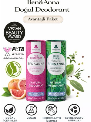 Ben&anna Doğal Deodorant 2’li Avantajlı Paket – Pink Grapefruit & Green Fusion