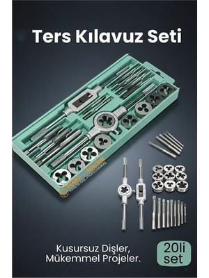 Modacar 20 Parça Profesyonel Metrik Ters Kılavuz ve Pafta Seti M3-M12 - Hassas Diş Açma ve Onarım Takımı