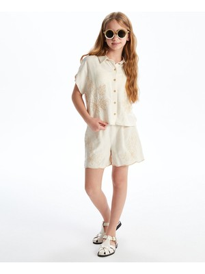 Lc Waikiki Yeni Sezon Beli Lastikli Pileli Keten Karışımlı Kız Çocuk Şort