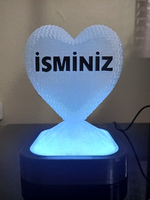 3D Dönüşüm Atölyesi Kişiye Özel Hediyelik Isimli Kalp Figürlü Dekoratif LED Lamba - Adaptörlü - Mavi Işıklı