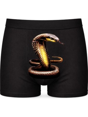 Onudabunuda Baskılı Erkek Boxer Kobra Desenli Pamuklu Kırmızı Siyah